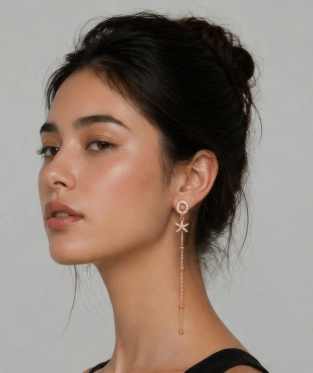 Rose Gold Rhodium - Plated Zircon Drop Earrings - ELLY