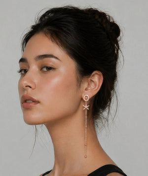 Rose Gold Rhodium - Plated Zircon Drop Earrings - ELLY