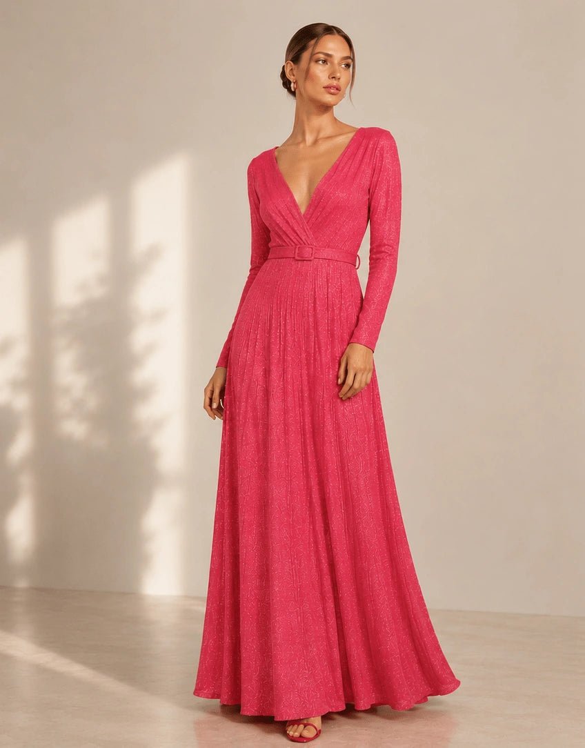 Rosso Lumière Sparkling Wrap Maxi Dress - ELLY