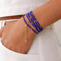 Royal Blue Beaded Convertible Necklace, Bracelet & Belt with Gold Charms - ELLY