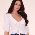 Ruffle tie - front top – Bianco - ELLY
