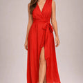 Rustic Red Stone - Washed Linen Wrap Maxi Dress - ELLY