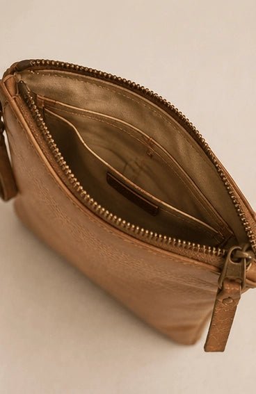 Sand Brown Floral Leather Clutch - ELLY