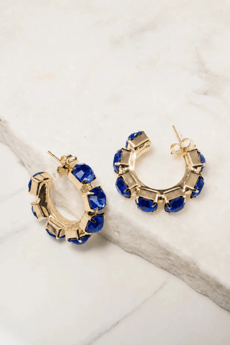 Sapphire Royale Crystal Hoop Earrings - ELLY