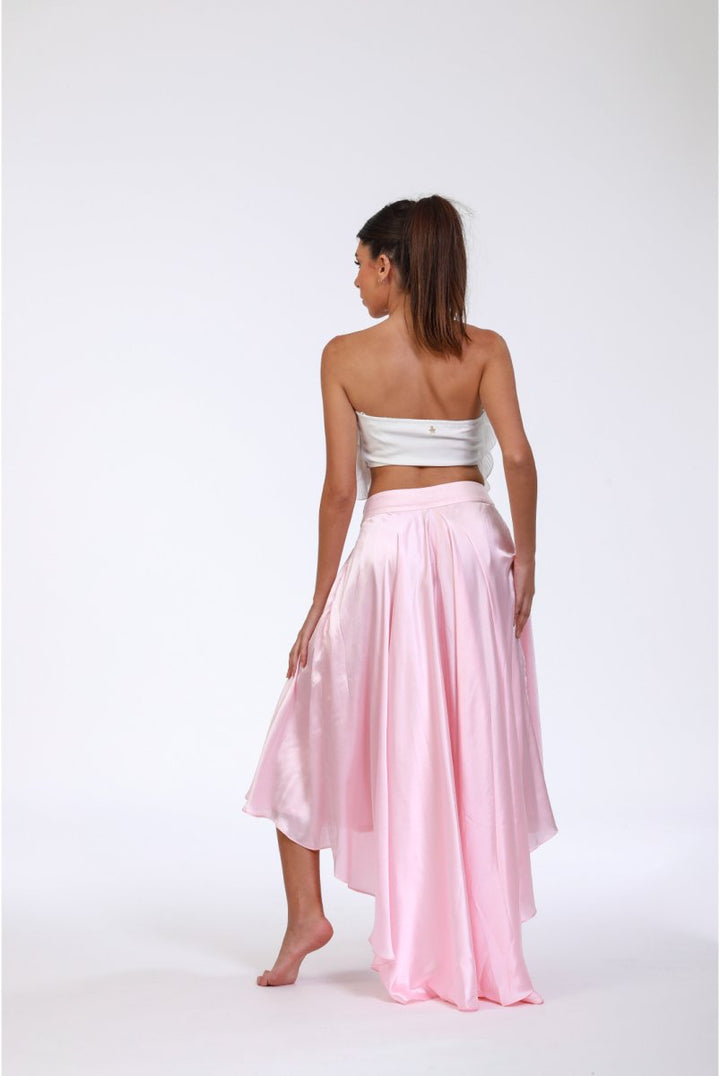 Satin Blush High-Low Skirt - ELLY