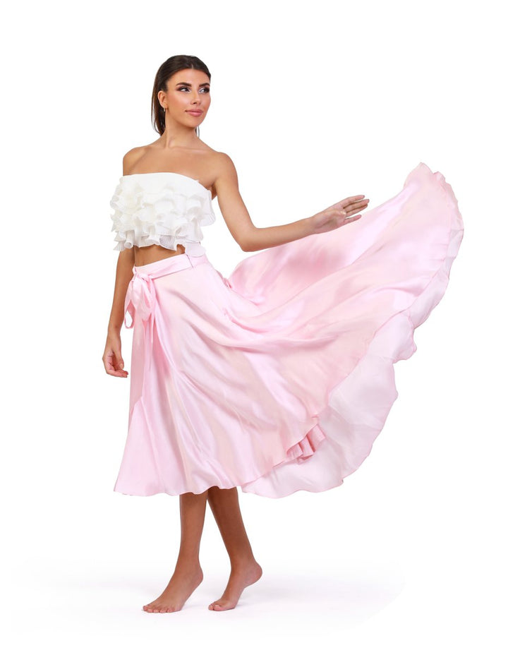 Satin Blush High-Low Skirt - ELLY