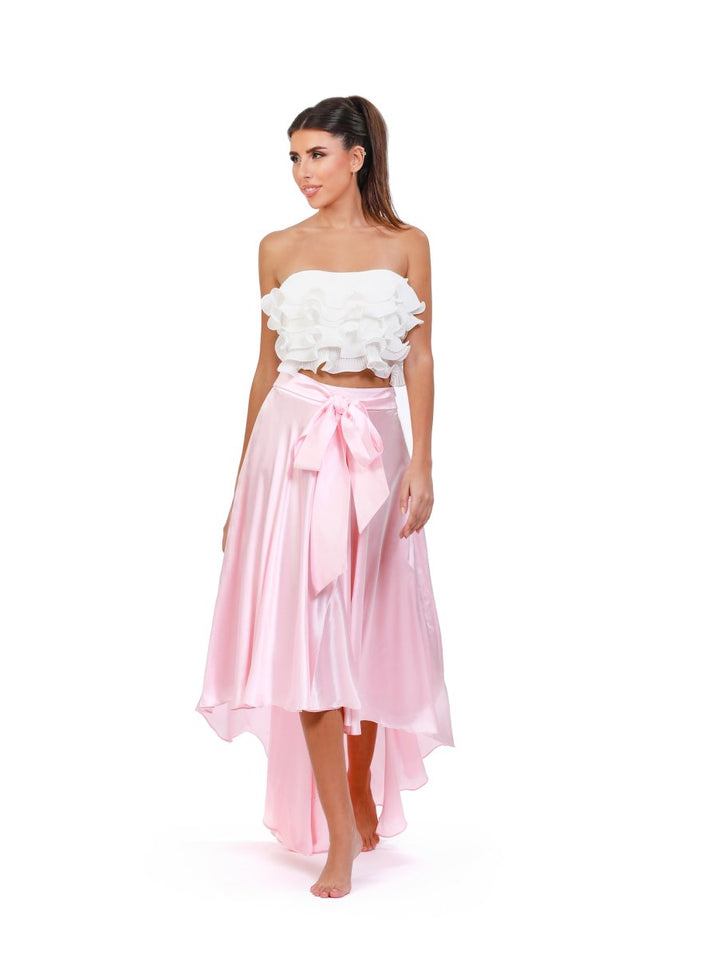 Satin Blush High-Low Skirt - ELLY