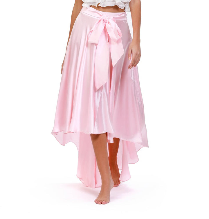 Satin Blush High-Low Skirt - ELLY