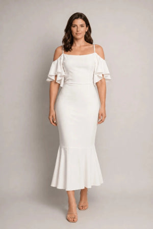 Satin Cold - Shoulder Siren Dress – Bianco - ELLY