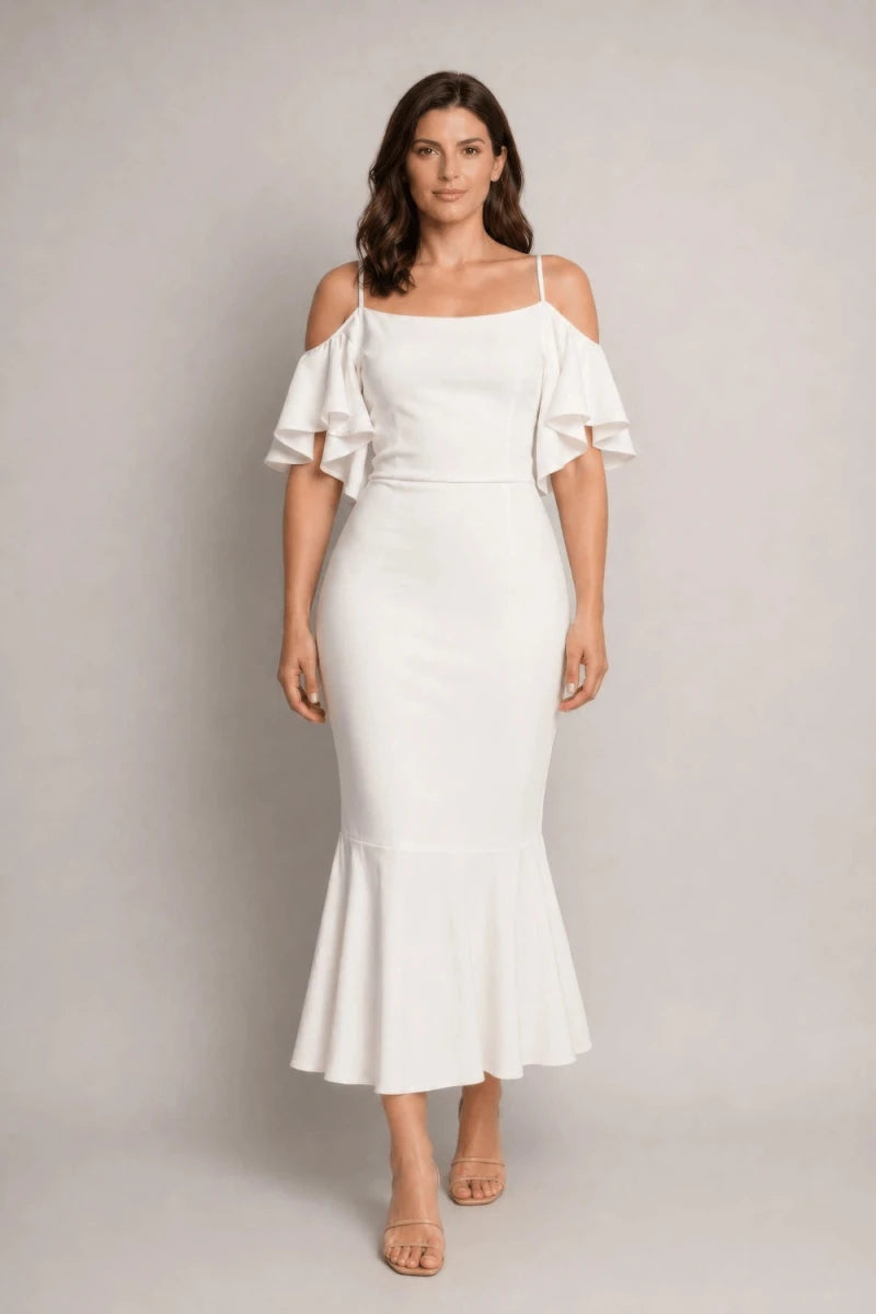 Satin Cold - Shoulder Siren Dress – Bianco - ELLY