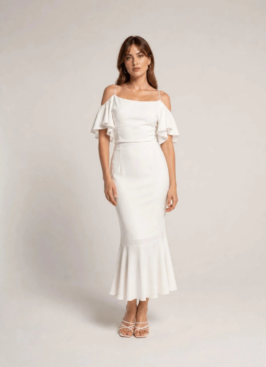 Satin Cold - Shoulder Siren Dress – Bianco - ELLY