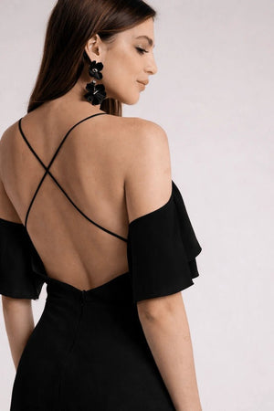 Satin Cold - Shoulder Siren Dress – Nero - ELLY