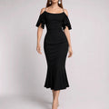Satin Cold - Shoulder Siren Dress – Nero - ELLY