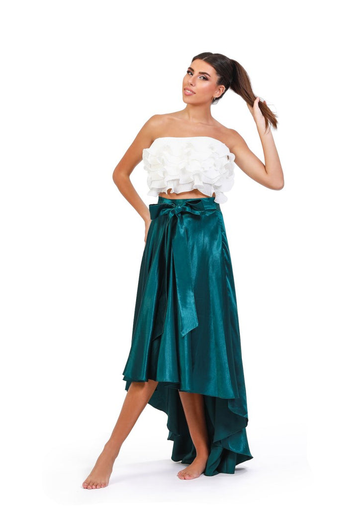 Satin Forest High-Low Skirt - ELLY
