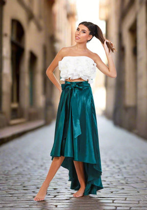 Satin Forest High-Low Skirt - ELLY