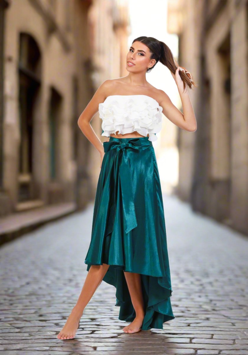 Satin Forest High-Low Skirt - ELLY