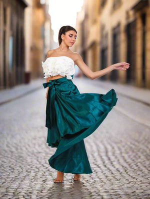 Satin Forest High-Low Skirt - ELLY