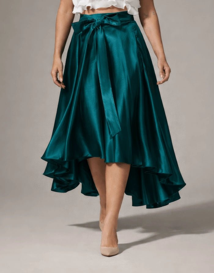 Satin Forest High - Low Skirt - ELLY
