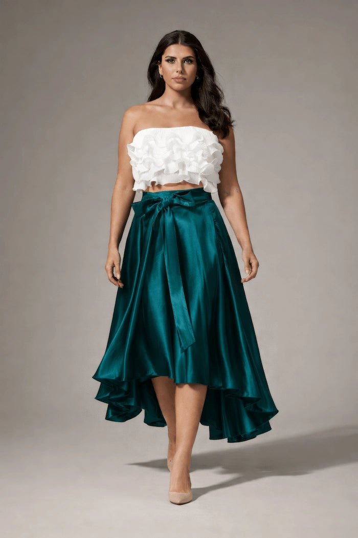 Satin Forest High - Low Skirt - ELLY