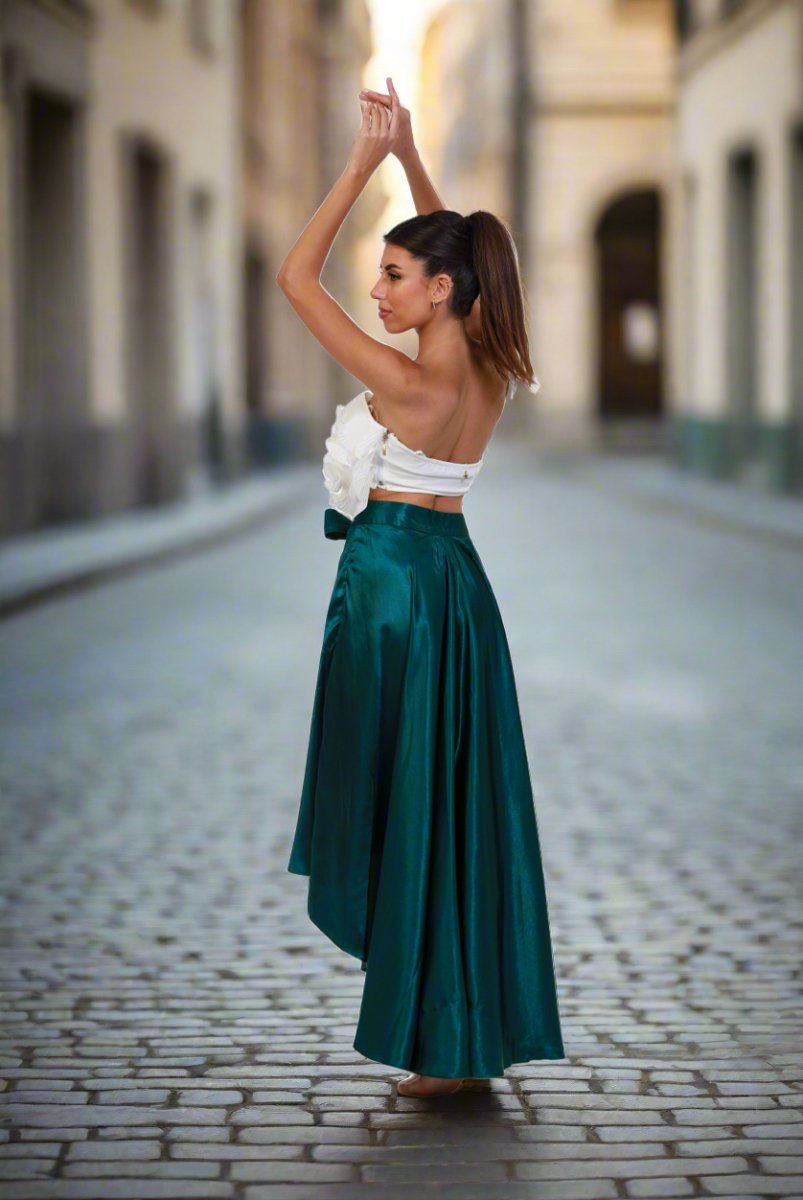 Satin Forest High-Low Skirt - ELLY