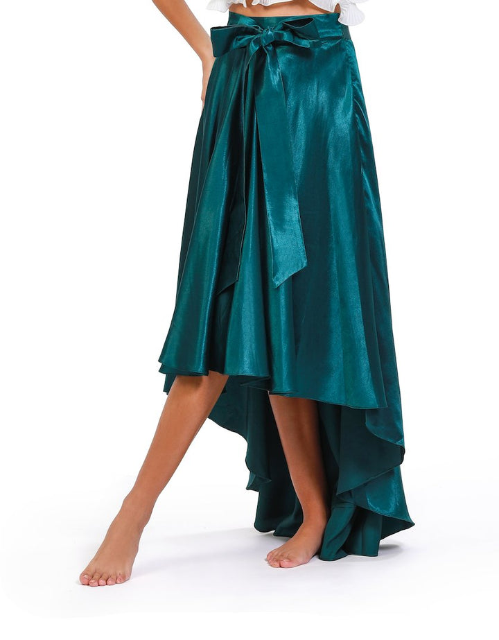Satin Forest High-Low Skirt - ELLY