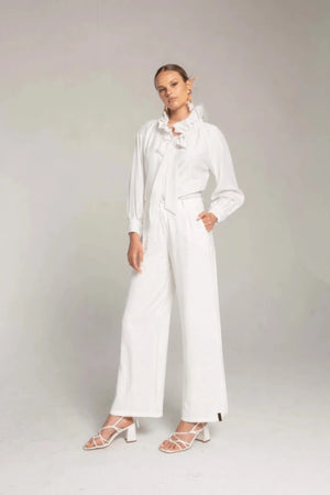 Satin Ruffled Neck Blouse - ELLY