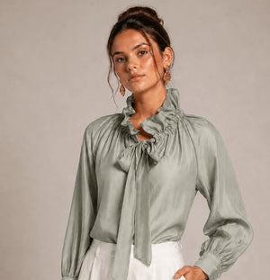Satin Ruffled Neck Blouse - ELLY