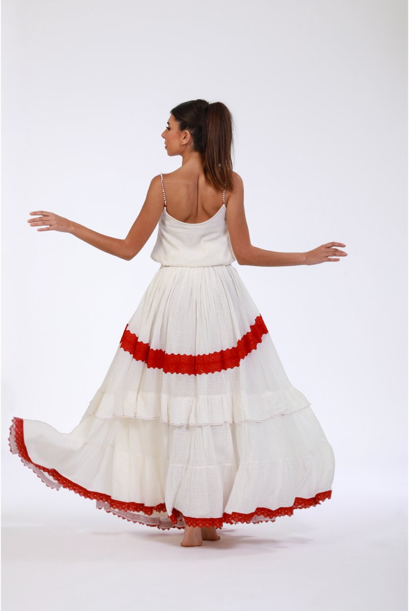 Serene Surplice Embroidered Maxi Skirt - ELLY