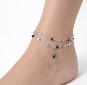 Silver Crystal Charm Anklet - ELLY