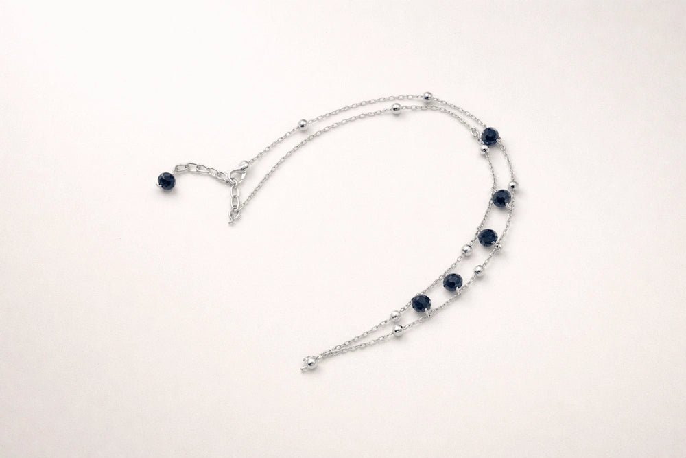 Silver Crystal Charm Anklet - ELLY