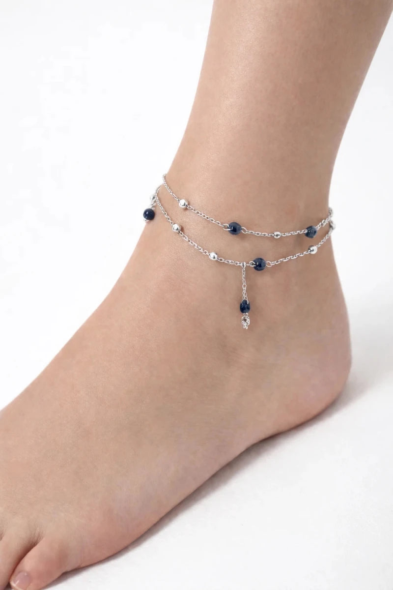 Silver Crystal Charm Anklet - ELLY