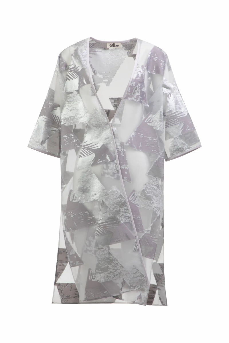 Silver Geometric Sheer Kimono - ELLY