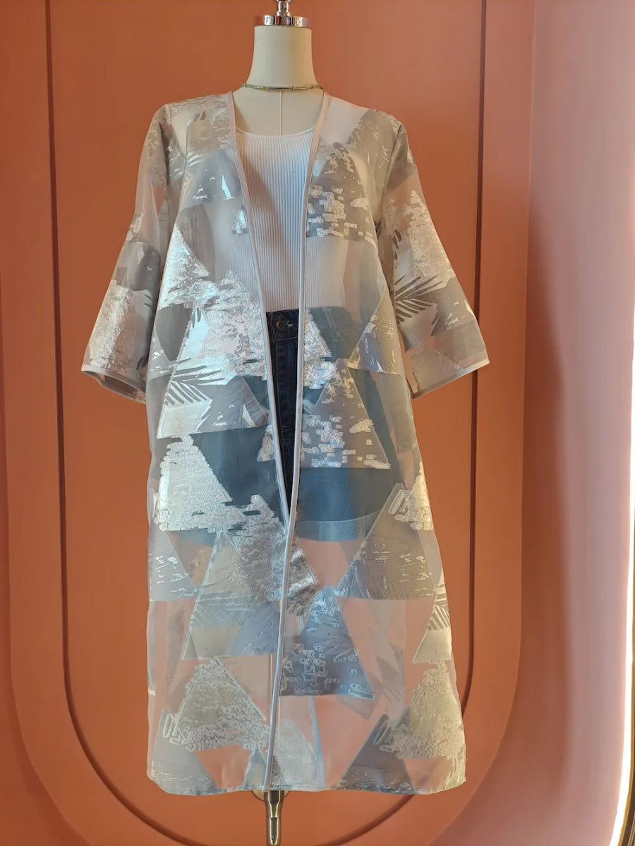 Silver Geometric Sheer Kimono - ELLY