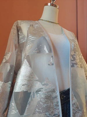 Silver Geometric Sheer Kimono - ELLY