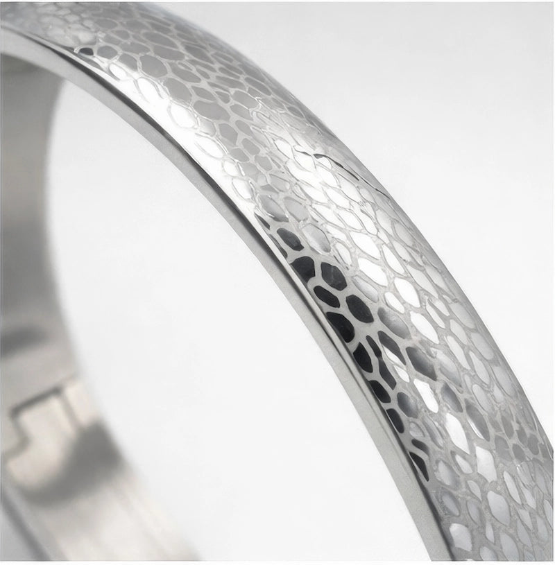 Silver Textured Stainless Steel Bangle Bracelet - ELLY