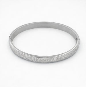 Silver Textured Stainless Steel Bangle Bracelet - ELLY