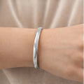 Silver Textured Stainless Steel Bangle Bracelet - ELLY