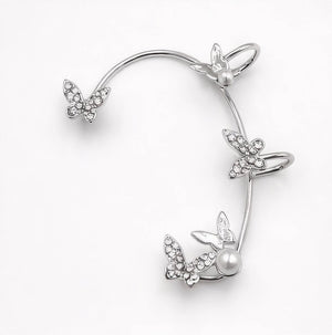 Silver Tone Butterfly Ear Cuff with Crystals & Pearls - ELLY