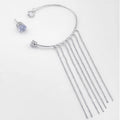 Silver Tone Ear Cuff & Crystal Stud Set with Chain Fringe - ELLY