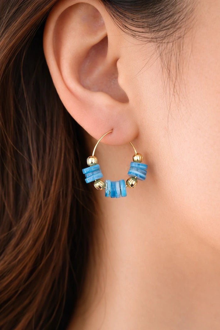 Sky Blue Nacre Hoop Earrings - ELLY
