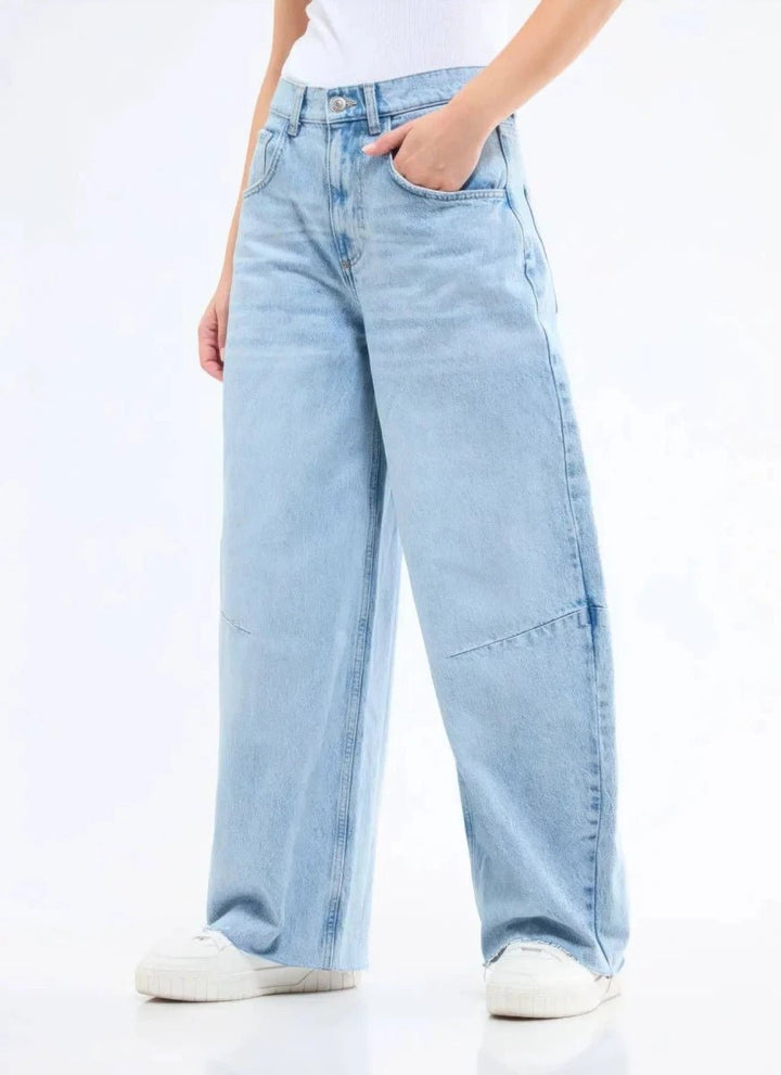 Sky Blue Relaxed Wide - Leg Jeans - ELLY