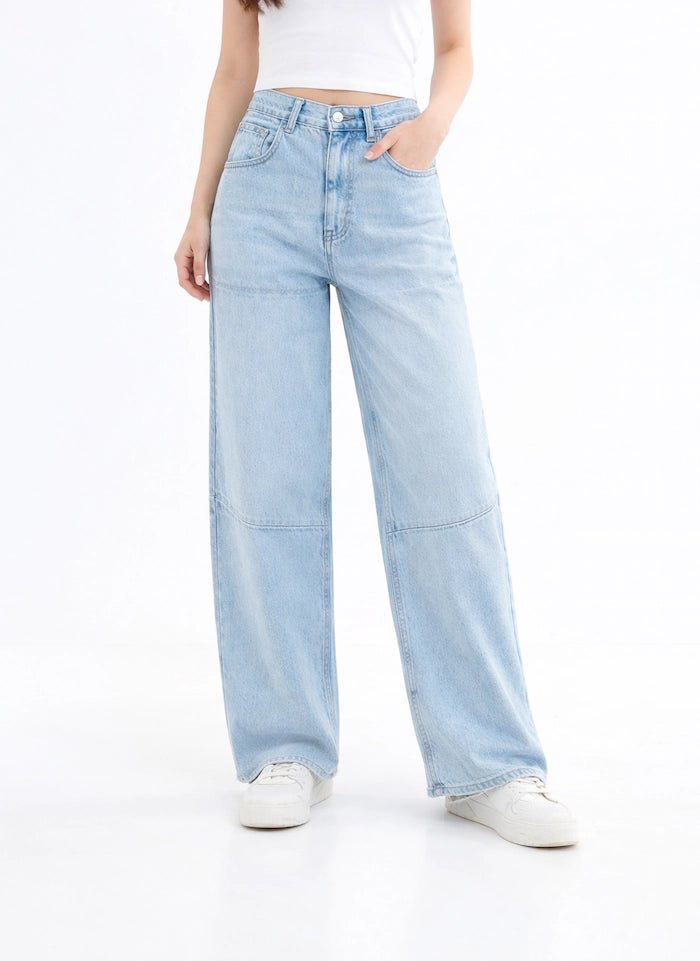 Sky Blue Relaxed Wide - Leg Jeans - ELLY