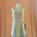 Sleeveless Belted Jacket – Beige - ELLY