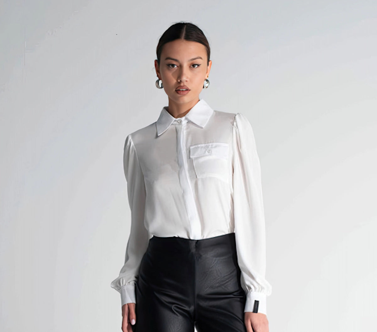 Soft Touch White Pocket Shirt - ELLY