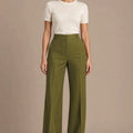 Stefy Olive Wide-Leg Trousers in Gessato Oliva, product-focused lower-body view emphasizing the pants