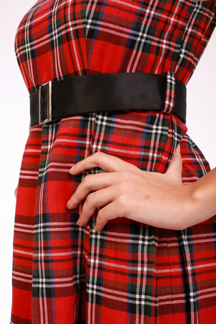 Striped Buffalo Plaid Midi Dress - ELLY