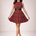Striped Buffalo Plaid Midi Dress - ELLY