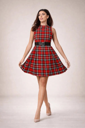 Striped Buffalo Plaid Midi Dress - ELLY