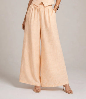 Striped Linen - Blend Wide - Leg Pants - ELLY