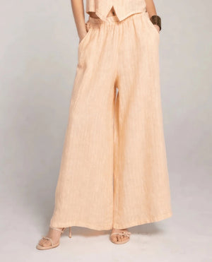 Striped Linen - Blend Wide - Leg Pants - ELLY